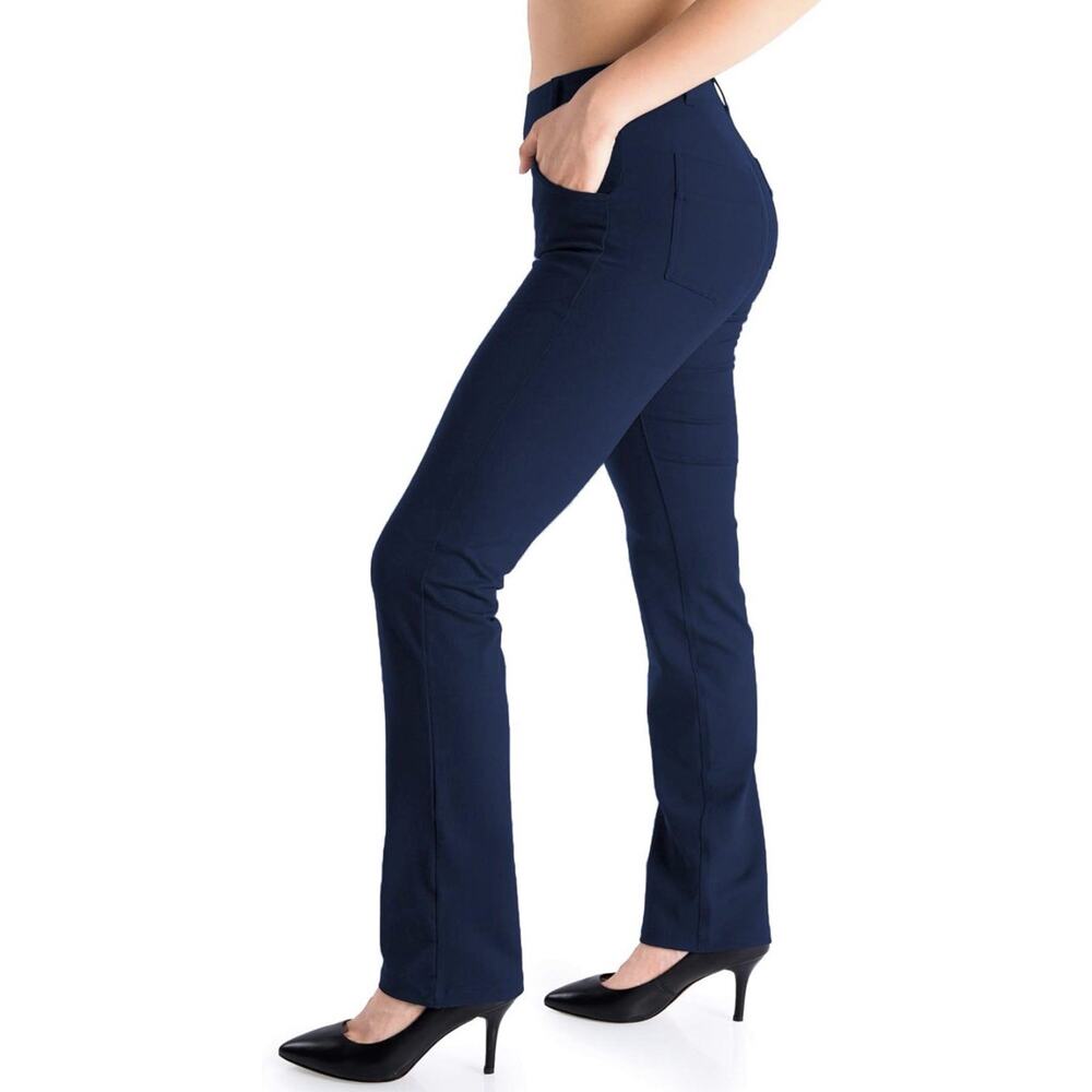 NEW Yogipace Women's Sz L Navy Pull-On Yoga Dress Straight Pants Stretchy Active